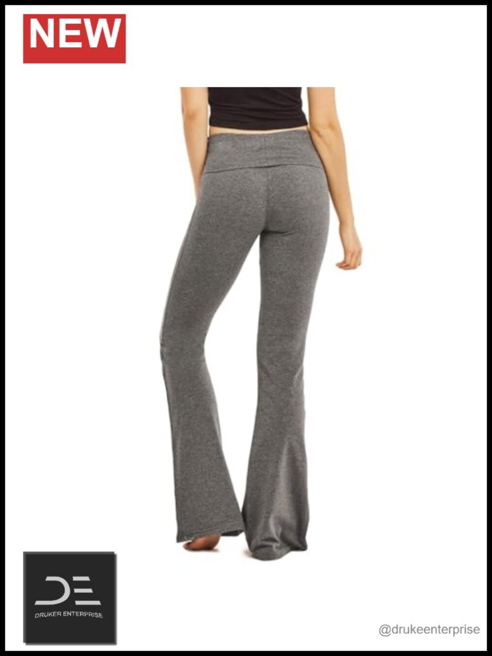 Women's Flared Yoga Pants High Rise Fold Over Waistband Cotton Spandex Athletic - Picture 2 of 3